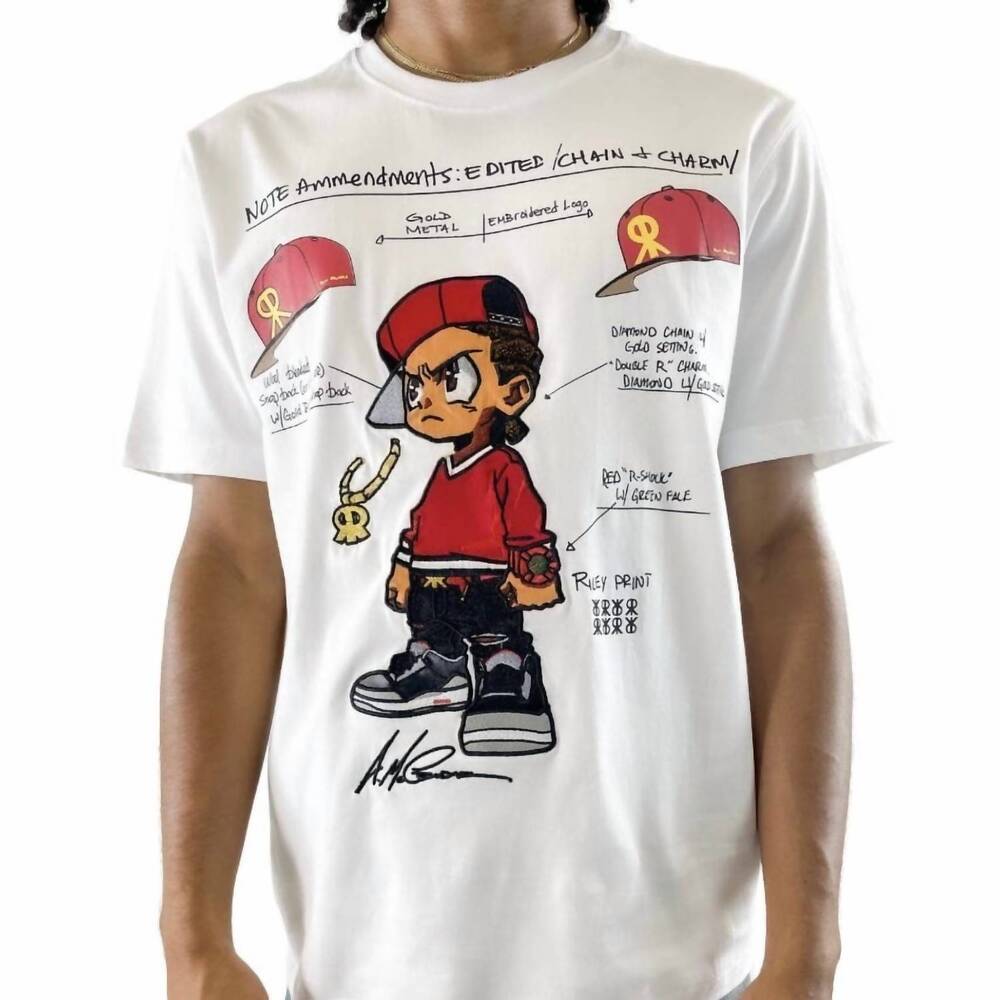 NEW DEKRYPTIC boondocks riley blueprints embroidered t shirt in white